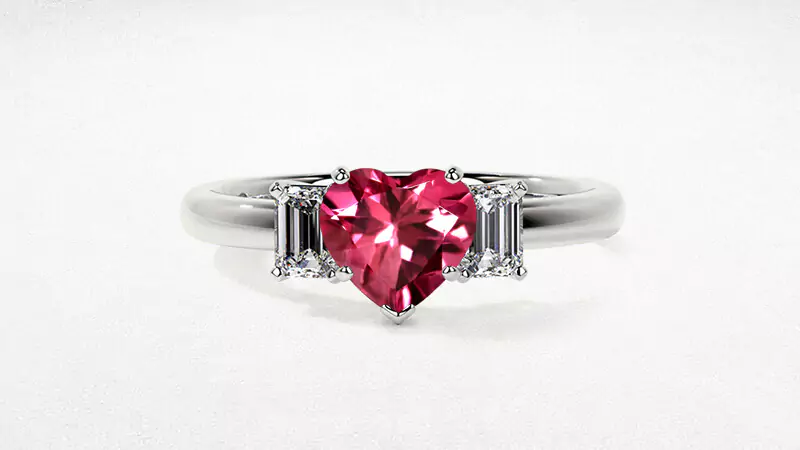 Three-stone Pink Tourmaline Engagement Ring