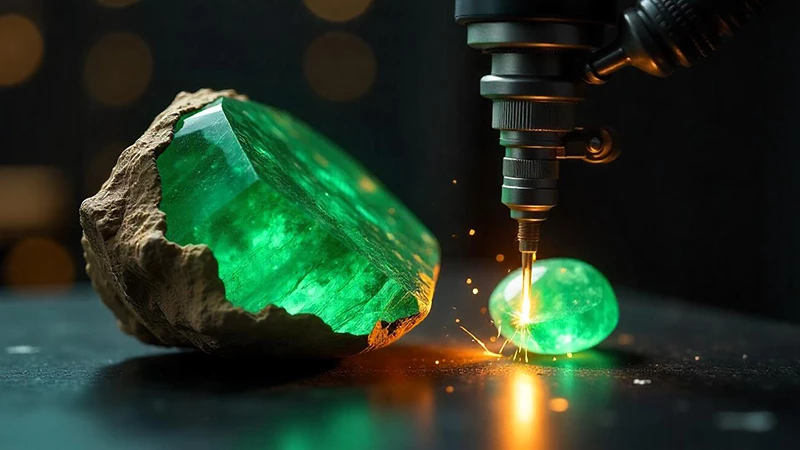 emerald undergoing laser drilling