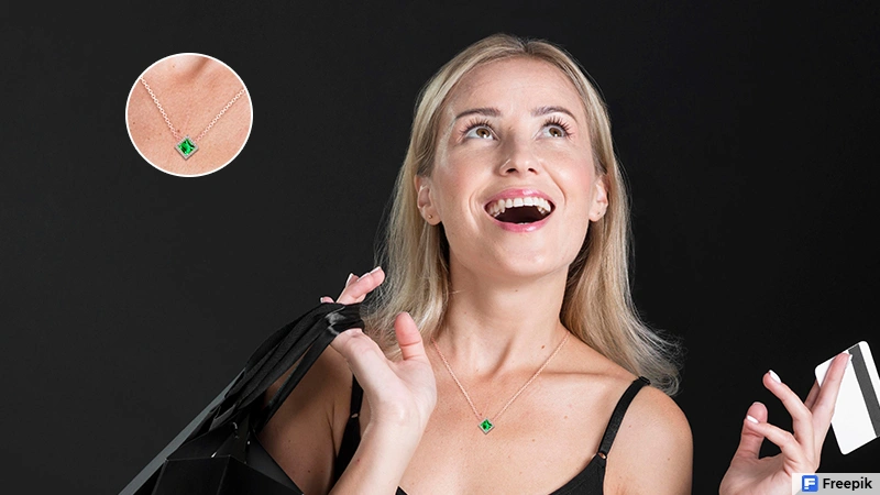 Lab Emerald Square Halo Diamond Pendant