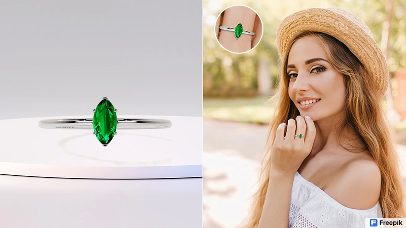 Lab Emerald Marquise Dainty Solitaire Ring