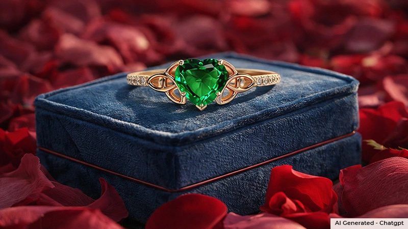 Lab Emerald Heart Celtic Prong Set Shape Ring with Prong Set Diamonds