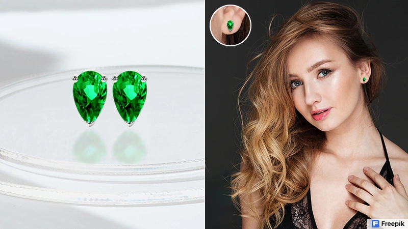 Lab Grown Emerald Pear-Cut Stud Earrings