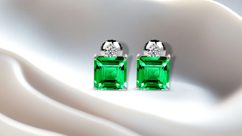 Square Cut Earrings With Round Diamonds