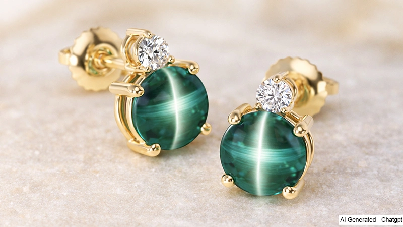 alexandrite earrings with cat’s eye effect