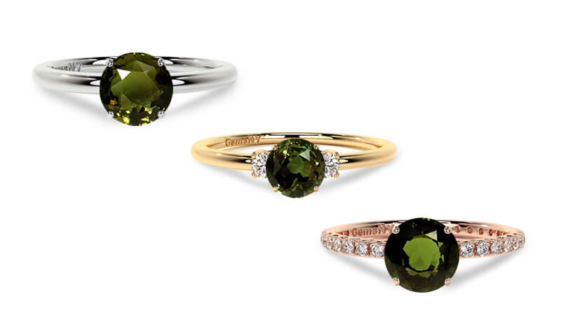 alexandrite engagement rings in different metal types