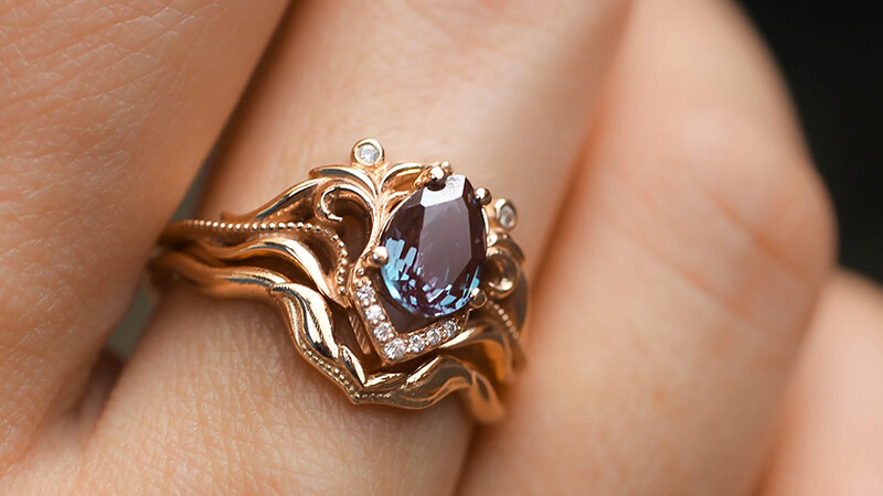 Eden engagement ring with an alexandrite