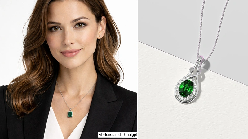 a women wearing emerald pendant