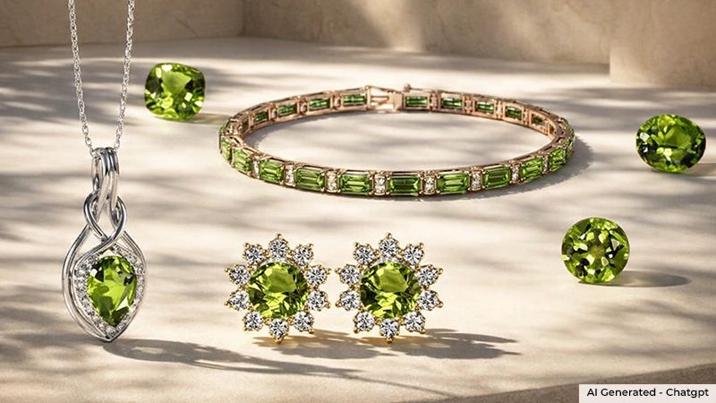 peridot studs, pendant and bracelet 