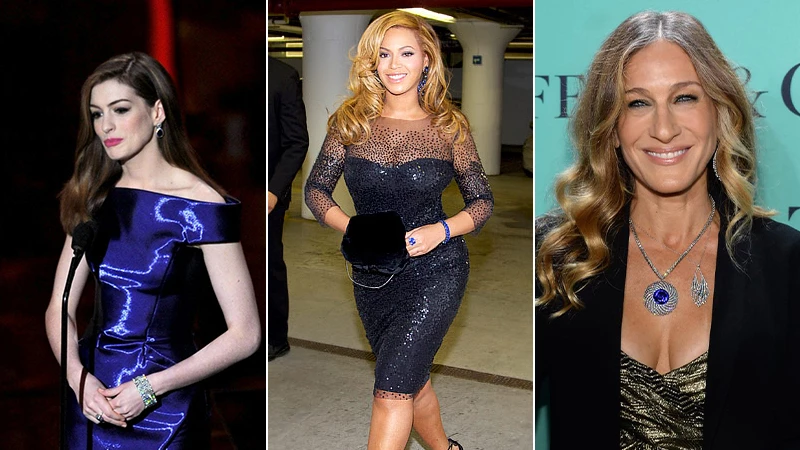 Anne Hathaway, Beyonce and Sarah Jessica Parker wearing tanzanite jewelry