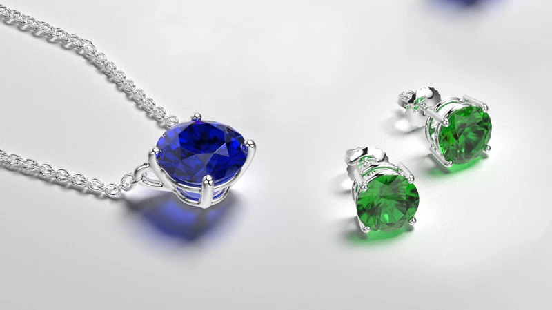 emerald studs and sapphire pendants