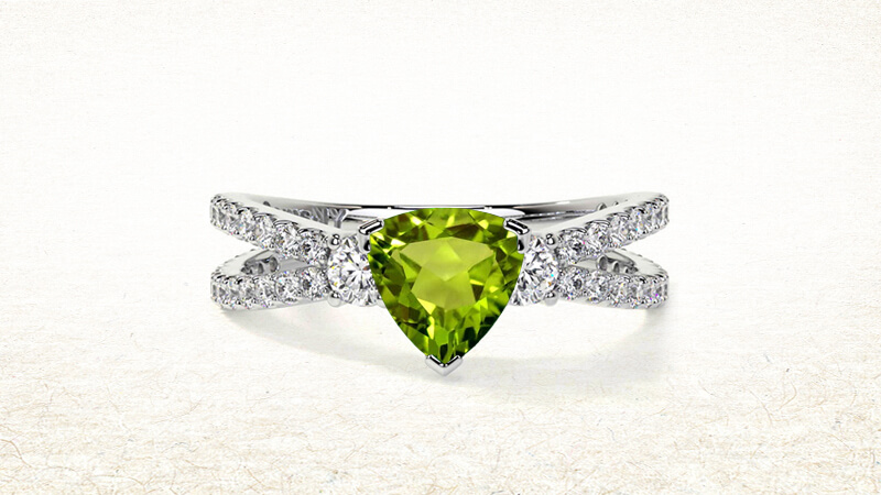 Criss Cross Split Shank Peridot Engagement Ring