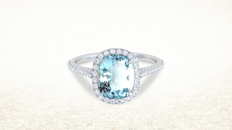 Cushion-Shaped Aquamarine and diamond halo