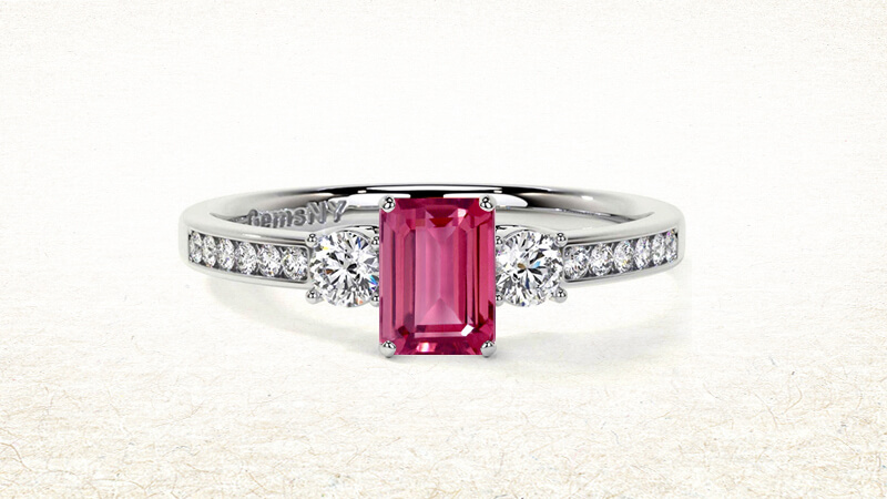 Three-Stone Pink Tourmaline Engagement Ring With Tapered Shank