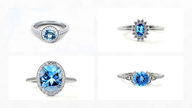 blue topaz and aquamarine gemstone rings