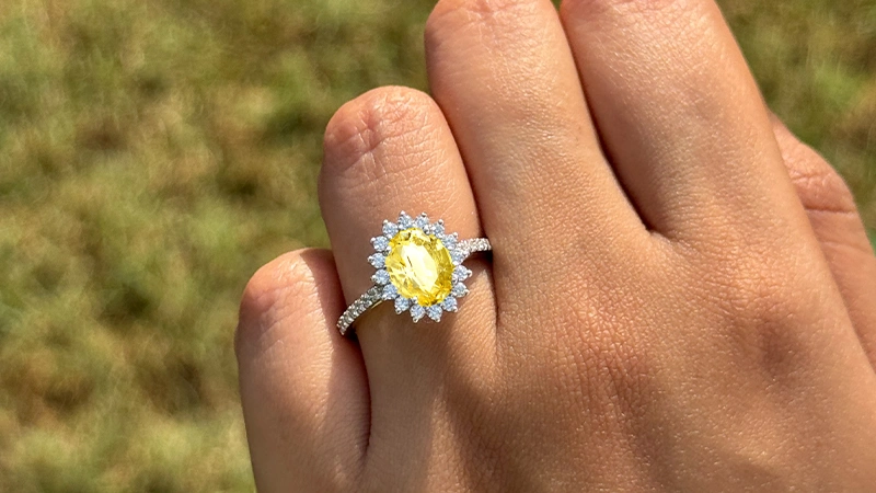 Woman Wearing Yellow Sapphire Ring - Colorful Jewelry