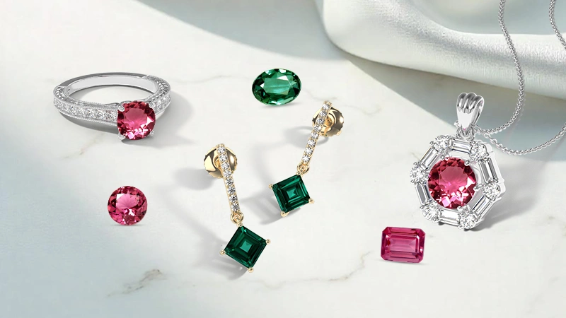 Purple Color Alexandrite and Tourmaline Jewelry Pieces