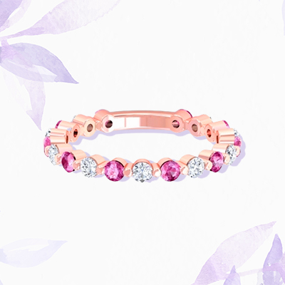 Pink Sapphire and Diamond Eternity bands with Rose Gold at GemsNY