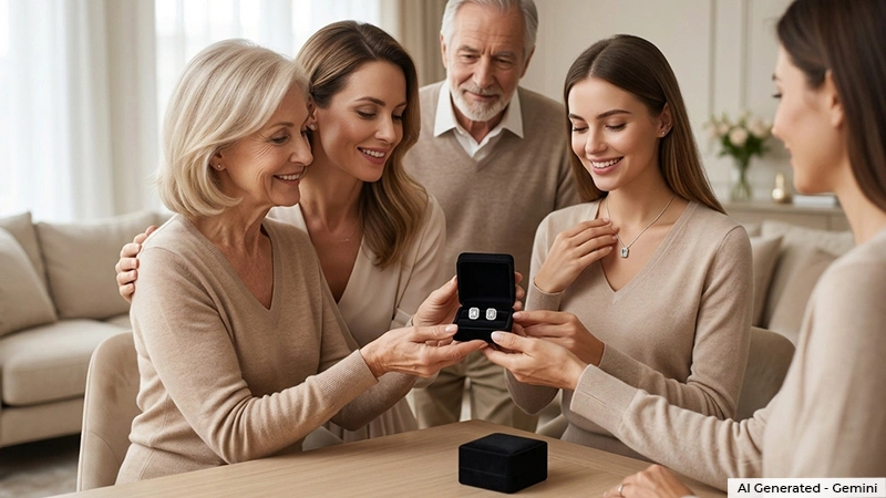 woman giving jewelry gifts to her family