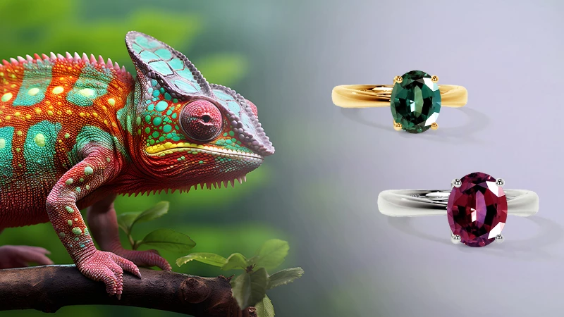 alexandrite rings in red & green 4th of July