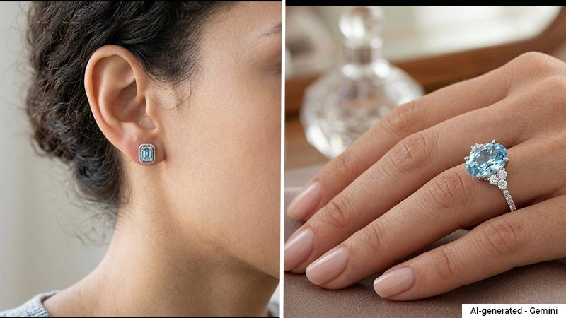 Aquamarine Ring And Earrings