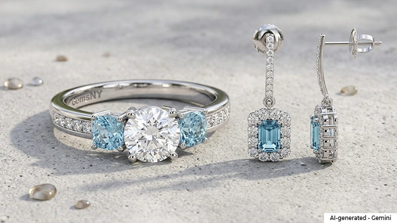 Aquamarine Ring And Earrings