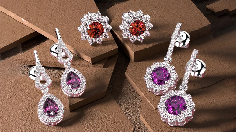 pink spinel, lavender spinel and orange spinel earrings