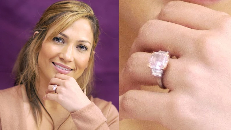 JLo wearing her pink colored diamond ring