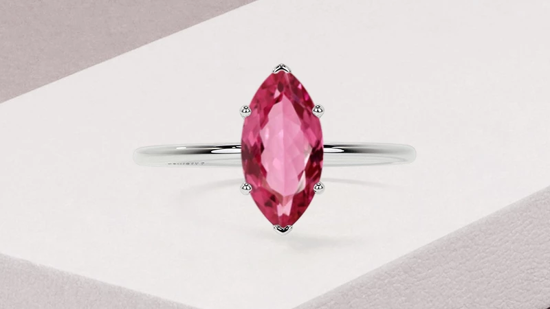 marquise cut pink sapphire ring in white gold setting