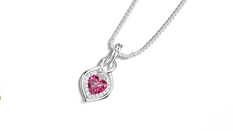 heart-shaped pink tourmaline pendant in white gold