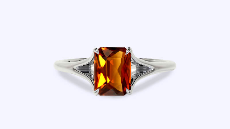 Emerald-cut Hessonite Engagement Ring