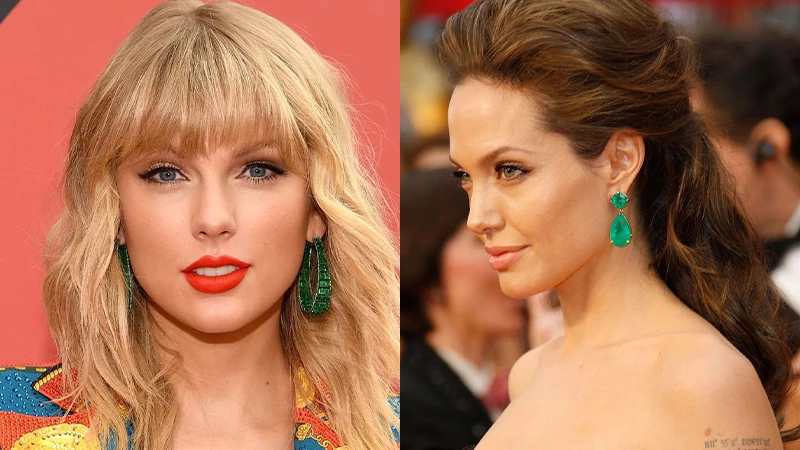 Taylor Swift & Angelina Jolie in emerald earrings