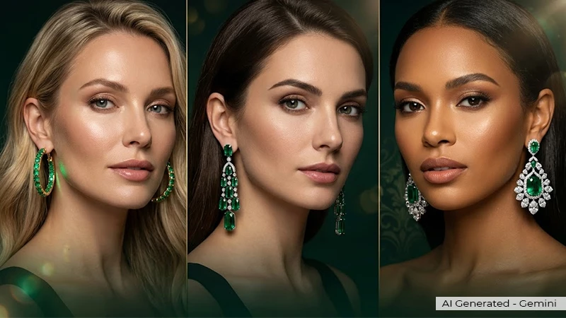 Models wearing emerald Jewelry
