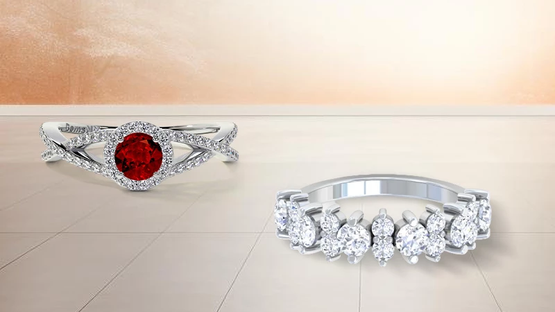 ruby engagement ring and diamond wedding band