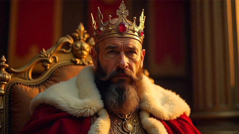 royal king wearing a crown with a ruby