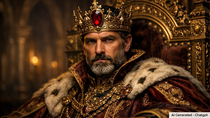 royal king wearing a crown with a ruby