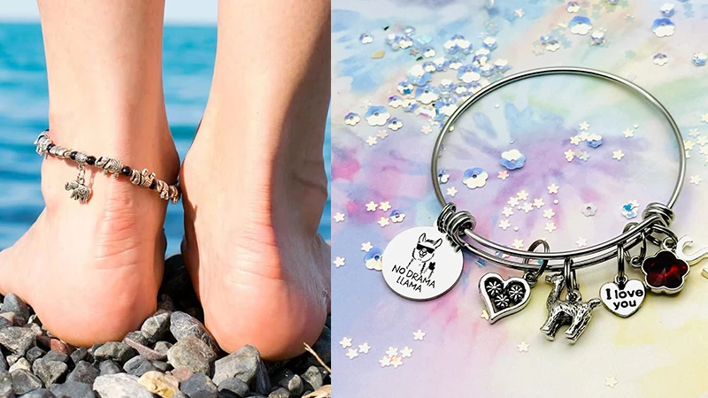  charm bracelet and a woman wearing a charm anklet