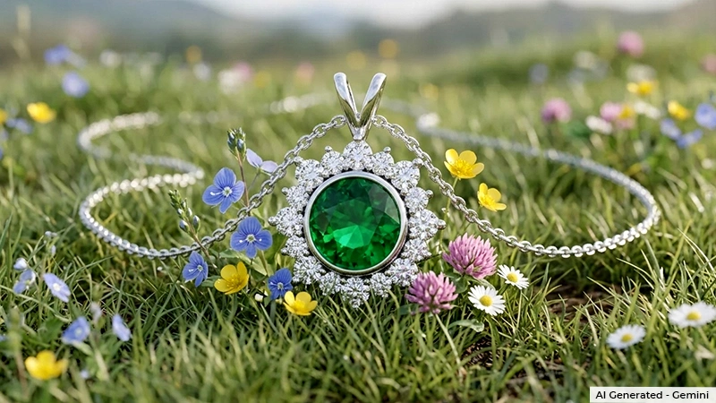 emerald pendent on green grass
