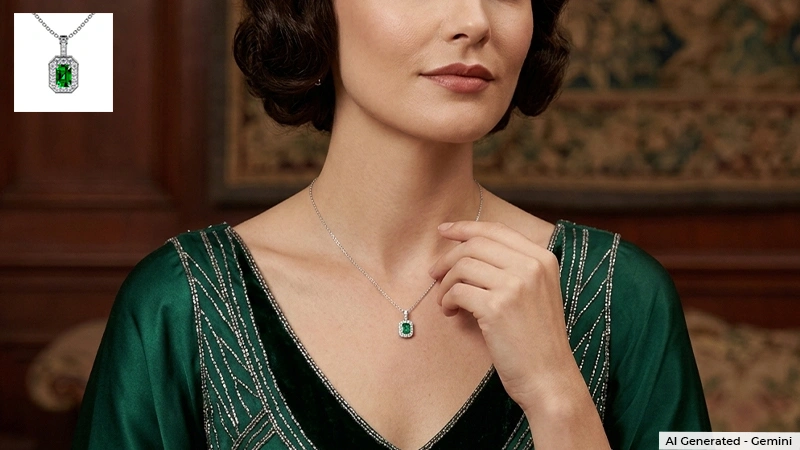 women wearing emerald pendents