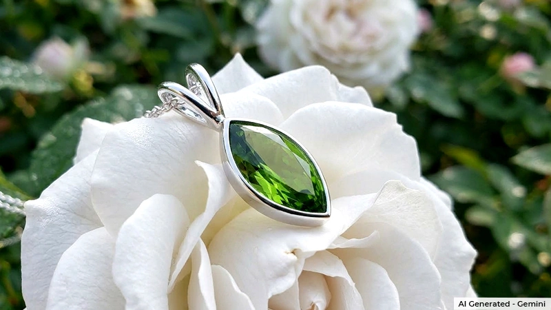 emerald pendant on a flower