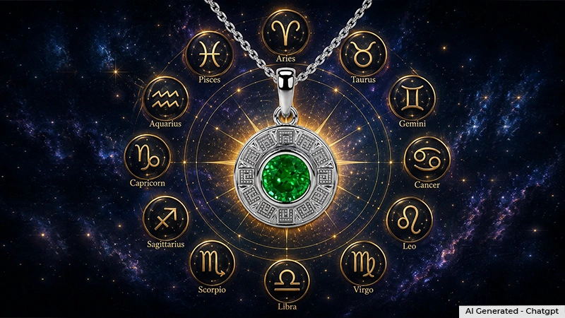 zodiac signs and showcase emerald pendant