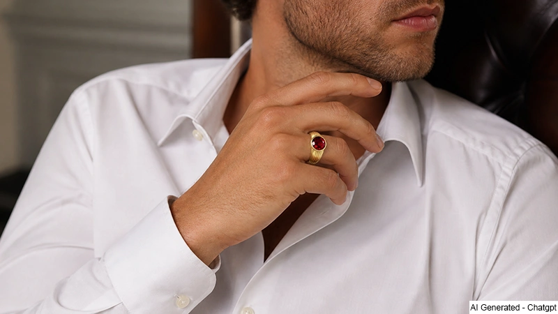 Man wearing a ruby or sapphire signet ring