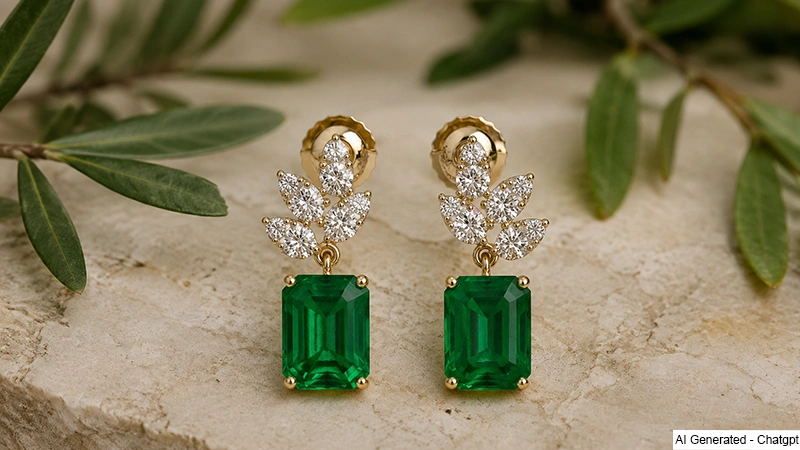 Floral Drop Earrings Setting With Round Shape Diamonds