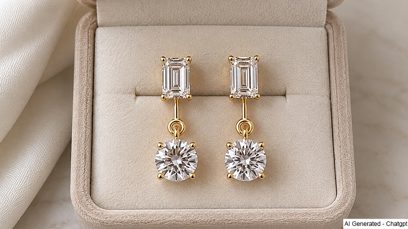 Dangling Earring Settings With Emerald Diamonds
