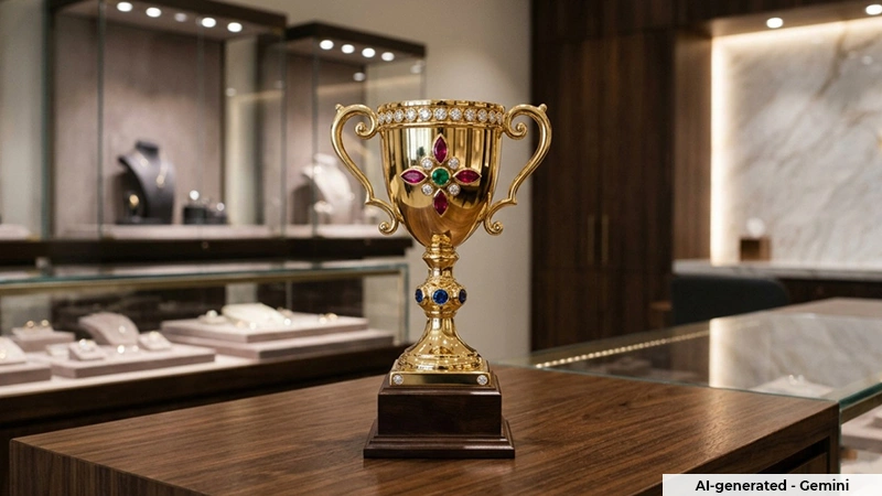 A trophy studded with gems