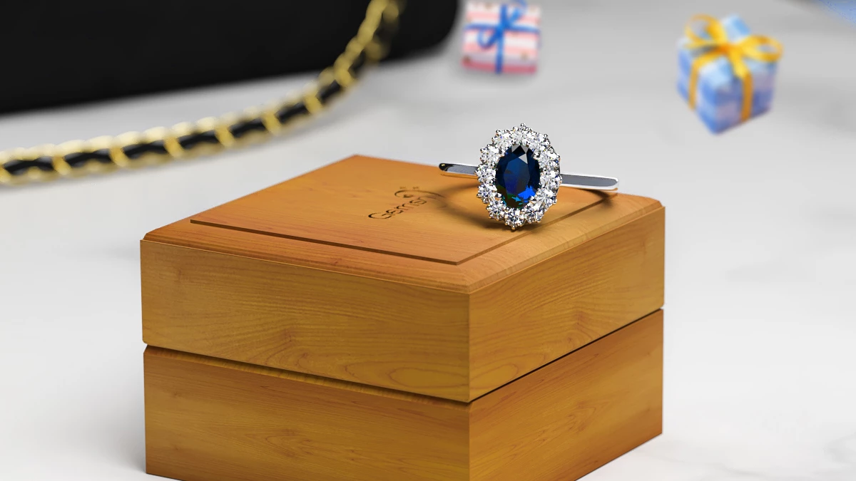 blue sapphire halo ring