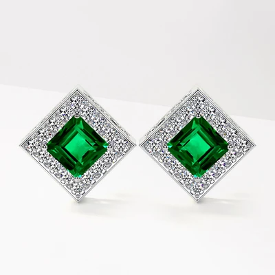 Square cut emerald stud earrings