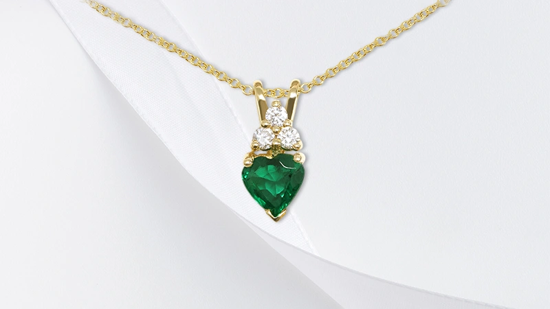 Heart-Cut Natural Emerald Pendant With Diamond Accents