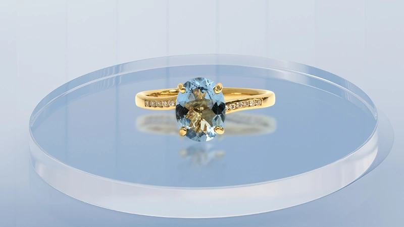 Oval-Cut Aquamarine Ring with Diamond-Set Band For Graduation Day