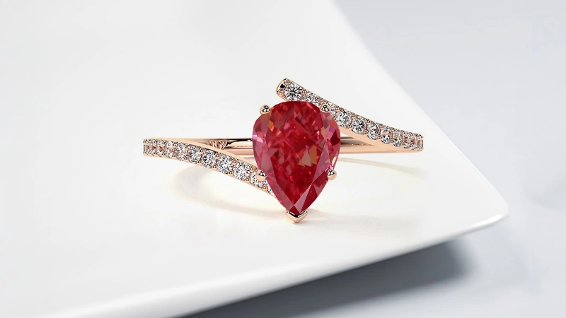 Pear-Cut Pink Lab Diamond Ring With Diamond-Set Bypass Band For Graduation Day