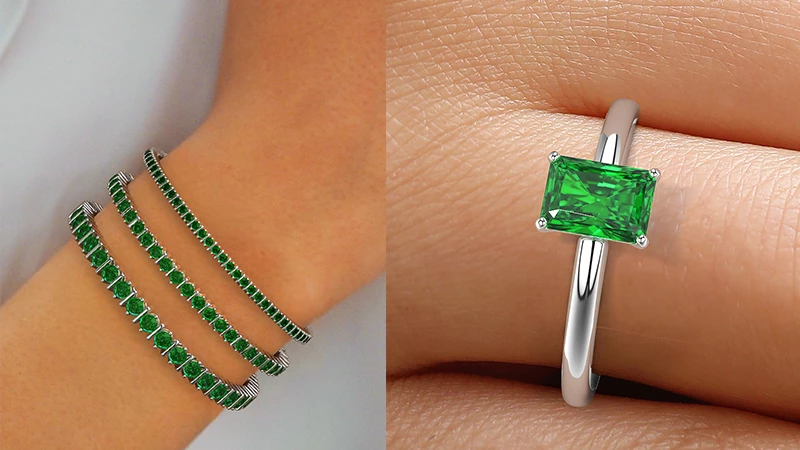 Green Emerald Bracelets and Ring